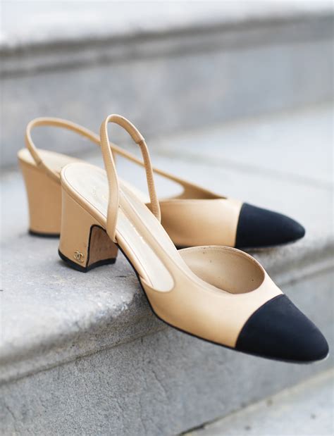 two tone slingbacks chanel|chanel pumps beige and black.